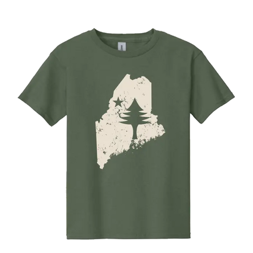 Youth Maine State Flag T-Shirt SHOP ROGUE WEAR T-shirt Y-XL-Military-Green