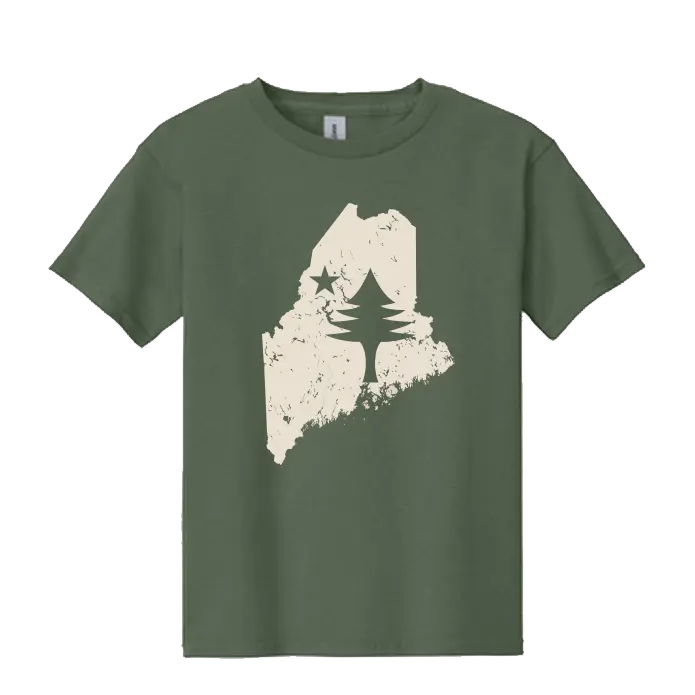 Youth Maine State Flag T-Shirt SHOP ROGUE WEAR T-shirt Y-XL-Military-Green