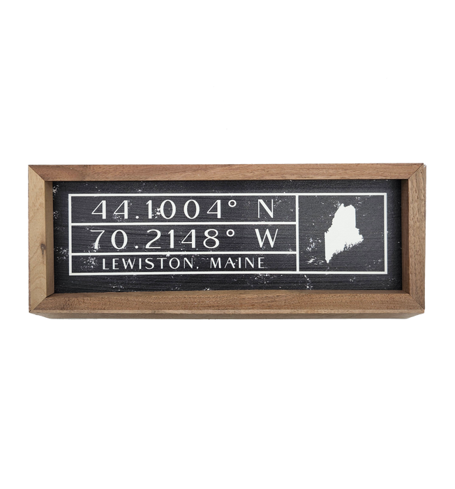 Longitude Latitude Lewiston Auburn Wooden Signs