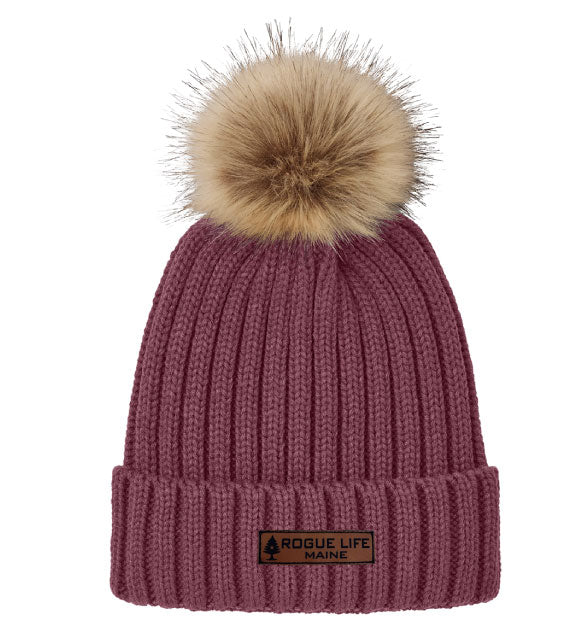 Ribbed Faux Fur Pom Beanie
